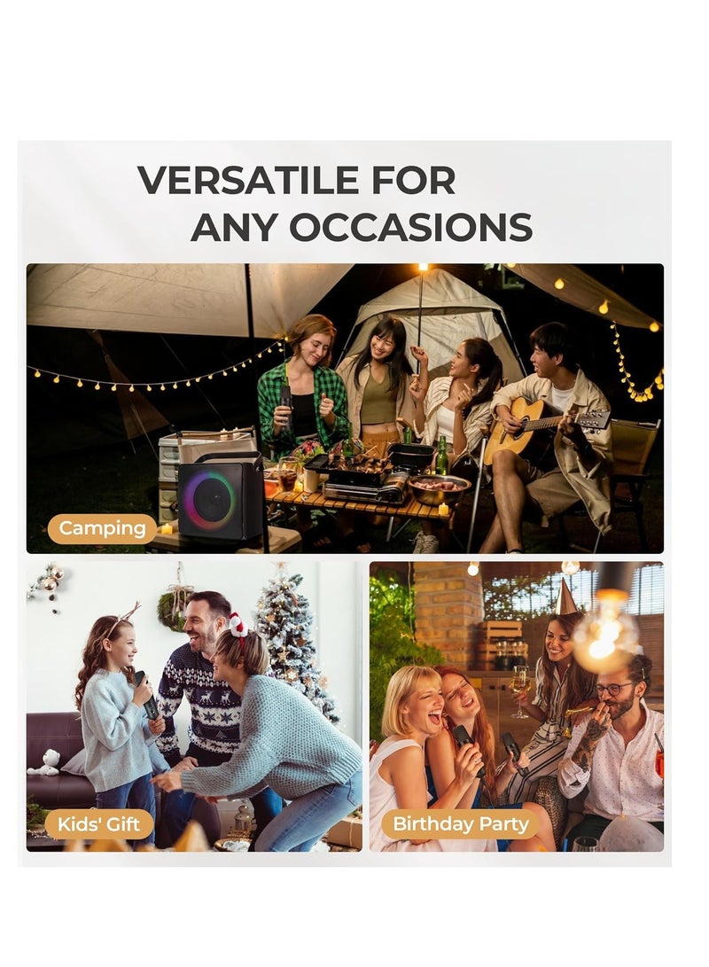 Machine with 2 Wireless Microphone, Bluetooth Portable Karaoke Speaker for Kids Adults, Party Karaoke Speaker with Led Light, Supports TF USB AUX BT Karaoke for Christmas Birthday Gift - Image 3