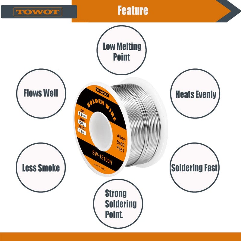 Towot 63-37 High Purity Tin Lead Rosin Core Solder Wire For Electrical Soldering  Content 1.8% Solder Flux (1.2Mm  50G) - Image 3