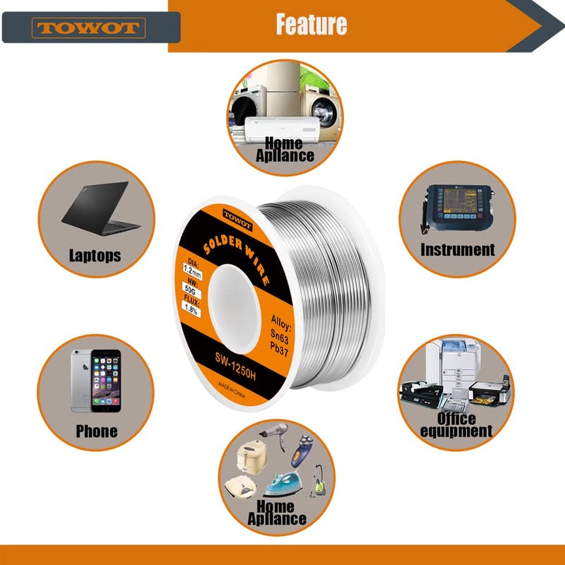 Towot 63-37 High Purity Tin Lead Rosin Core Solder Wire For Electrical Soldering  Content 1.8% Solder Flux (1.2Mm  50G) - Image 2