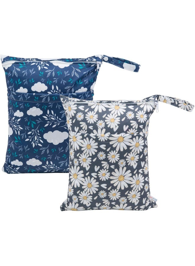 ALVABABY ALVABABY 2pcs Cloth Diaper Wet Dry Bags Waterproof Reusable with Two Zippered Pockets Travel Beach Pool Daycare Soiled Baby Items Yoga Gym Bag for Swimsuits or Wet Clothes  - Image 1