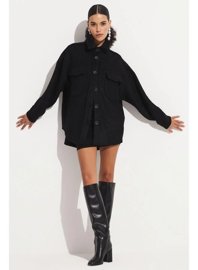 JUNE June Exclusive  Pocket Detailed Thick Jacket Black