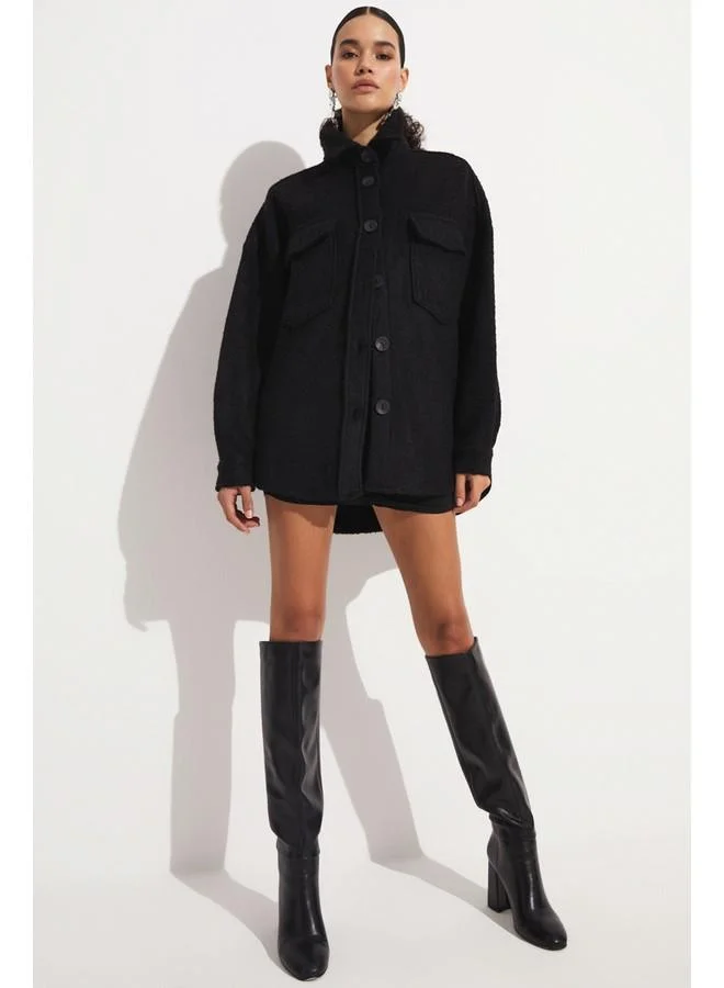 JUNE June Exclusive  Pocket Detailed Thick Jacket Black