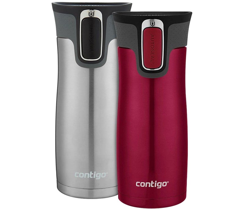 Contigo Contigo West Loop Stainless Steel VacuumInsulated Travel Mug with SpillProof Lid 16oz 2Pack Very Berry  Steel Colors Keeps Hot to 5h  Cold to 12h 