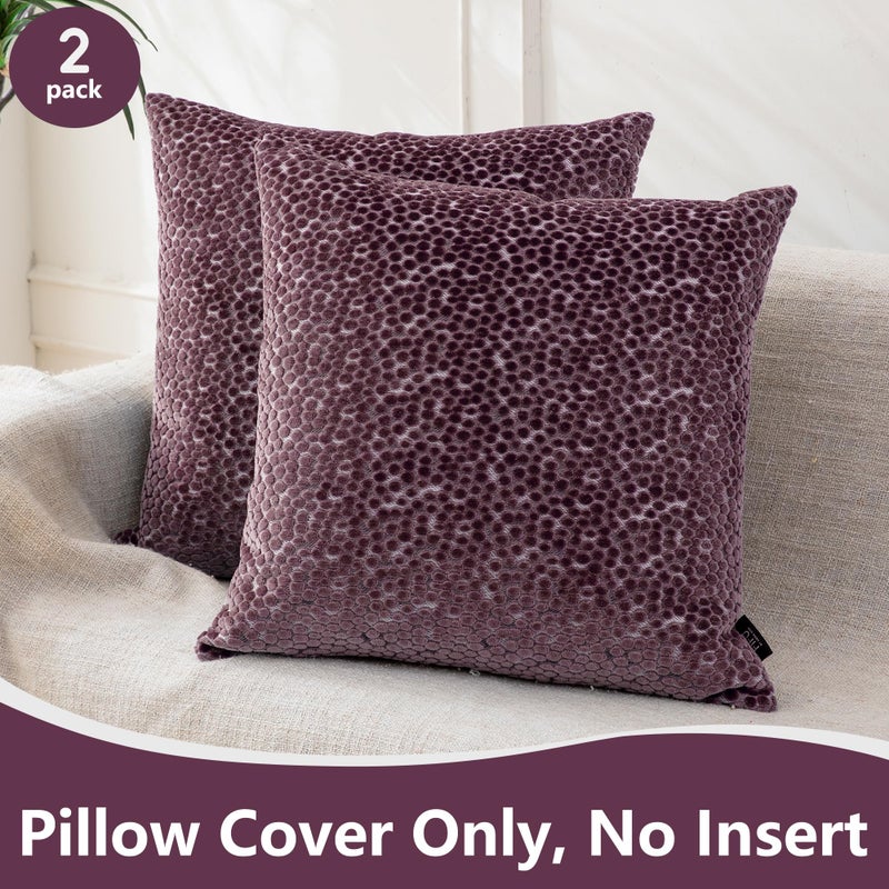 FIFU 2-Pack 18x18 Inch Decorative Throw Pillow Covers - Jacquard Velvet Front with Linen-Look Back, Invisible Zipper, Machine Washable Cushion Shells for Living Room, Bedroom & Home Sofa, Dusty Purple - Image 2