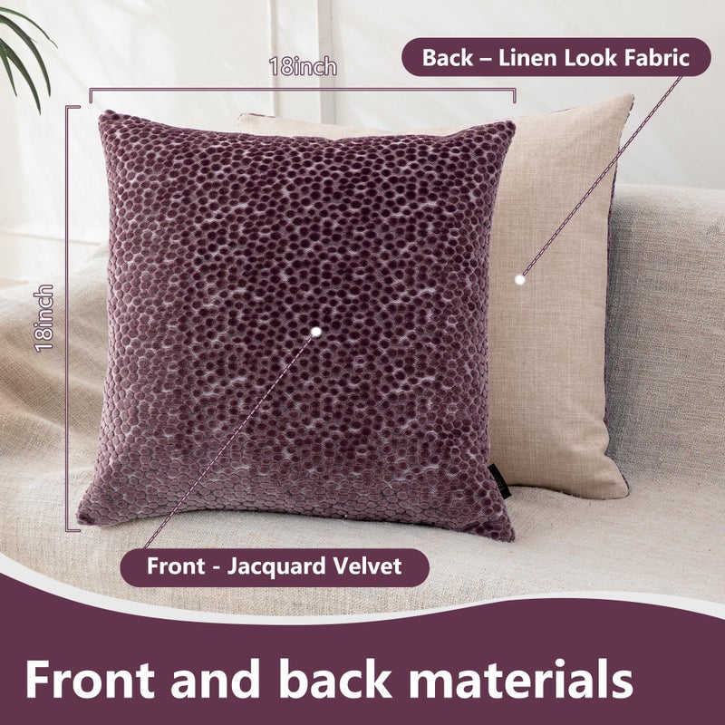 FIFU 2-Pack 18x18 Inch Decorative Throw Pillow Covers - Jacquard Velvet Front with Linen-Look Back, Invisible Zipper, Machine Washable Cushion Shells for Living Room, Bedroom & Home Sofa, Dusty Purple - Image 3