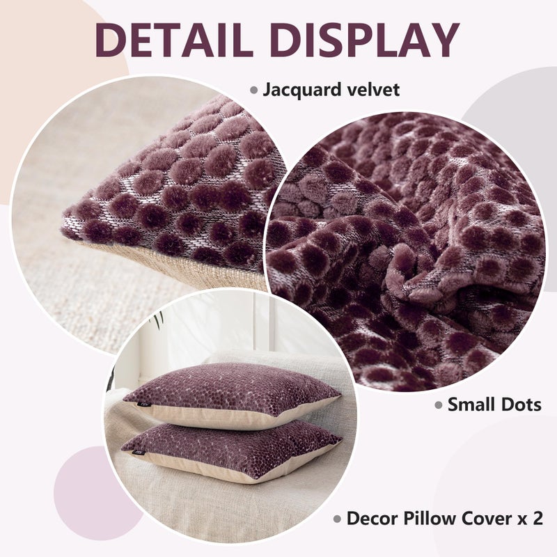 FIFU 2-Pack 18x18 Inch Decorative Throw Pillow Covers - Jacquard Velvet Front with Linen-Look Back, Invisible Zipper, Machine Washable Cushion Shells for Living Room, Bedroom & Home Sofa, Dusty Purple - Image 5