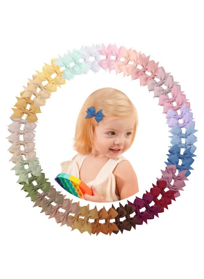 doboi 50PCS 2'' Baby Hair Bows Clips Fully Lined Tiny Grosgrain Boutique Solid Ribbon Mini Bows Alligator Clips for Girls Teens Infants Kids Toddlers Newborn - Image 1