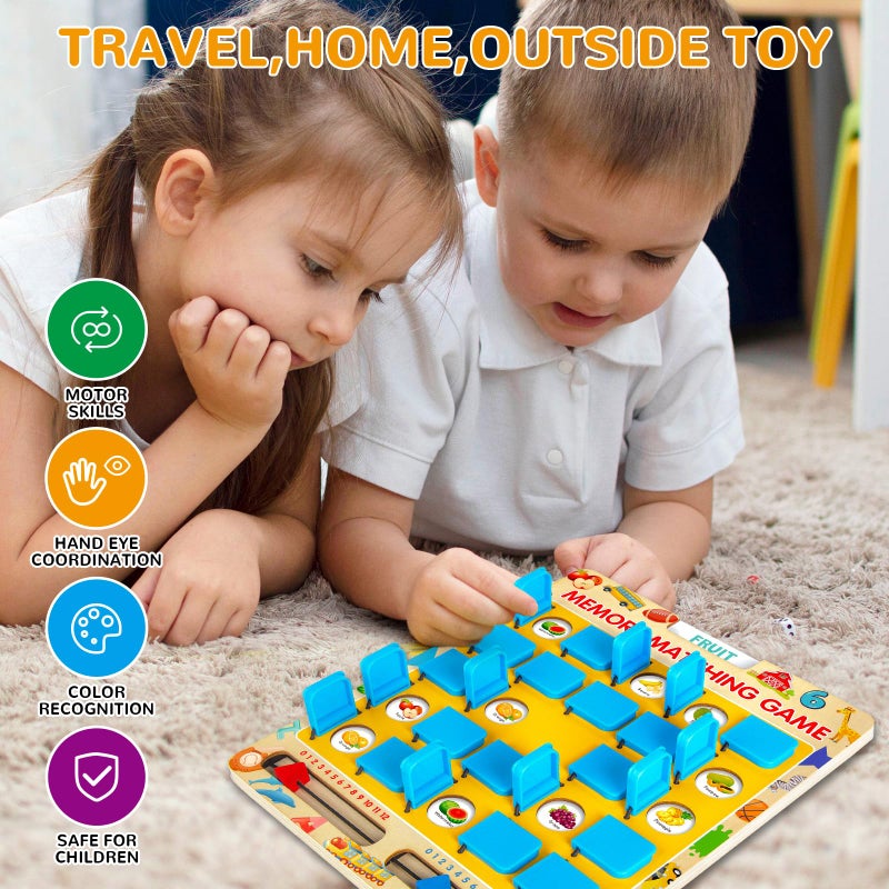 ABERLLS Matching Memory Game for Kids Age 3 4 5 6 7 8 Year Old, Travel Toy for Boys Girls, Wooden Board Game, Road Trip Essentials for Toddler, Airplane/ Car/ Camping Activity, Ideal Christmas, Birthday Gifts - Image 2