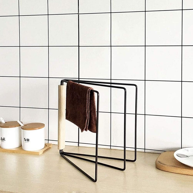 ARHAT ORGANIZERS ARHAT Foldable Hand Towel Stand Carbon Steel Towel Holder for Washbasin Kitchen Hand Towel Holder for Bathroom Countertop Vanity 3 Towel Drying Stand Napkin Stand Black - Image 1
