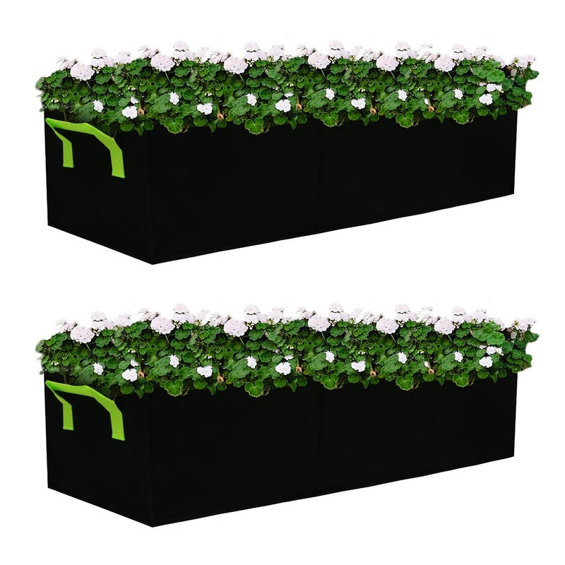 Auroal Plant Grow Bags 2 Pack Fabric Raised Planting Bads 3 Holes Rectangle Grow Bag 15 Gallon Breathable Potato Tomato Planter Pots for Outdoor Vegetables Plant FlowersBlack