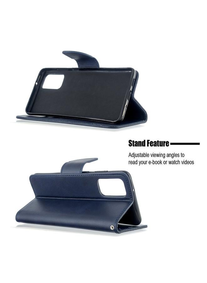 زبون جراب لهاتف Galaxy S20+ بتصميم جلد الحمل الكلاسيكي بلون نقي مع حامل وفتحات للبطاقات ومحفظة وحبل تثبيت - Image 4