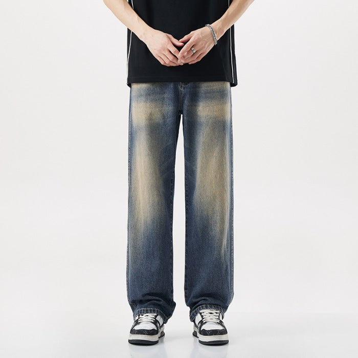 Spring Straight Loose Jeans Men'S Casual All-Match Trendy Brand In Washed Pants For Boys - Image 1