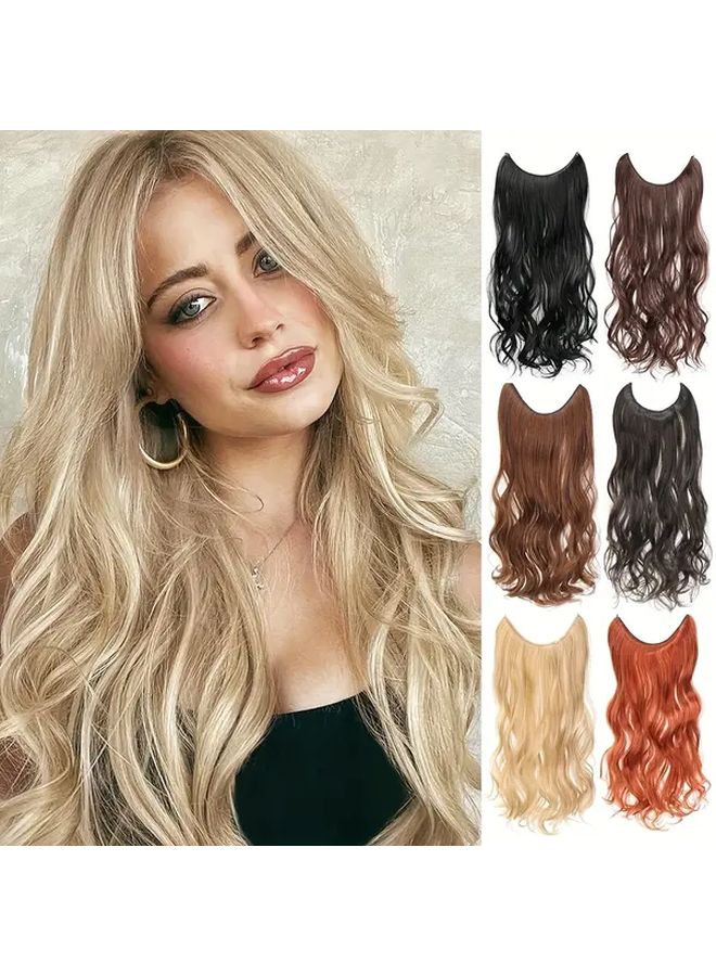وصلة شعر صناعية 24 إنش مجعد أحمر مموج غير مرئي للنساء، مظهر طبيعي، قصّة مرفوعة لإضافة كثافة وطول مع موجات منفوشة. - Image 1