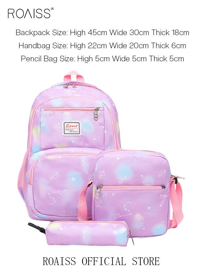 roaiss 3-Piece Backpack Set Simple Large-Capacity Carrying School Bag Shoulder Bag Pencil Bag Waterproof Fabric Light Texture - Image 5