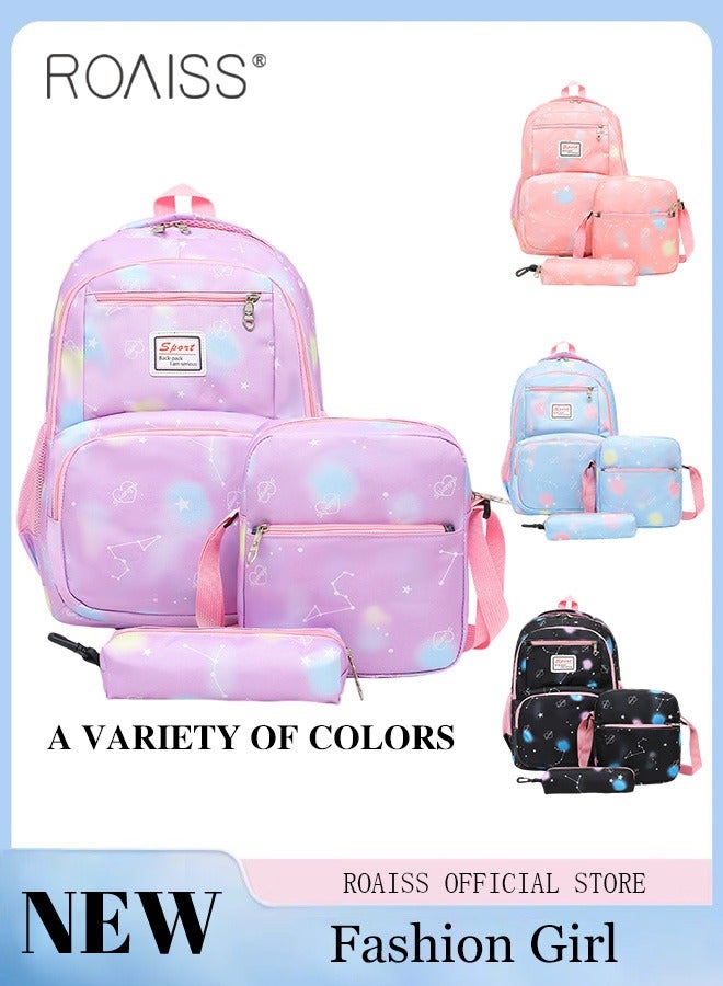 roaiss 3-Piece Backpack Set Simple Large-Capacity Carrying School Bag Shoulder Bag Pencil Bag Waterproof Fabric Light Texture - Image 2