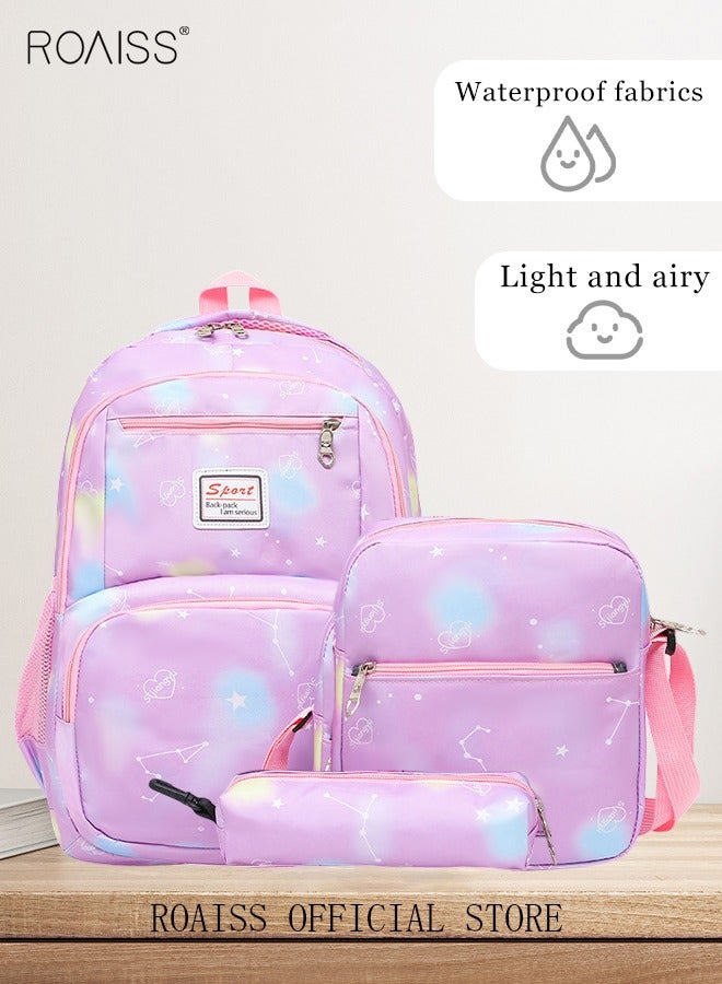 roaiss 3-Piece Backpack Set Simple Large-Capacity Carrying School Bag Shoulder Bag Pencil Bag Waterproof Fabric Light Texture - Image 1