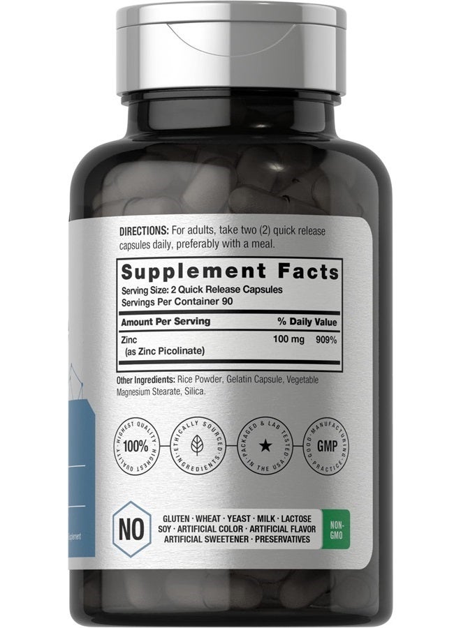 Horbaach Zinc Picolinate 100mg | 180 Capsules | High Potency | Non-GMO, Gluten Free | Zinc Supplement - Image 2