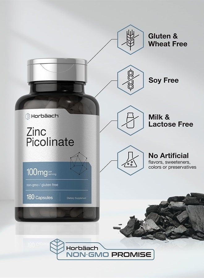 Horbaach Zinc Picolinate 100mg | 180 Capsules | High Potency | Non-GMO, Gluten Free | Zinc Supplement - Image 4