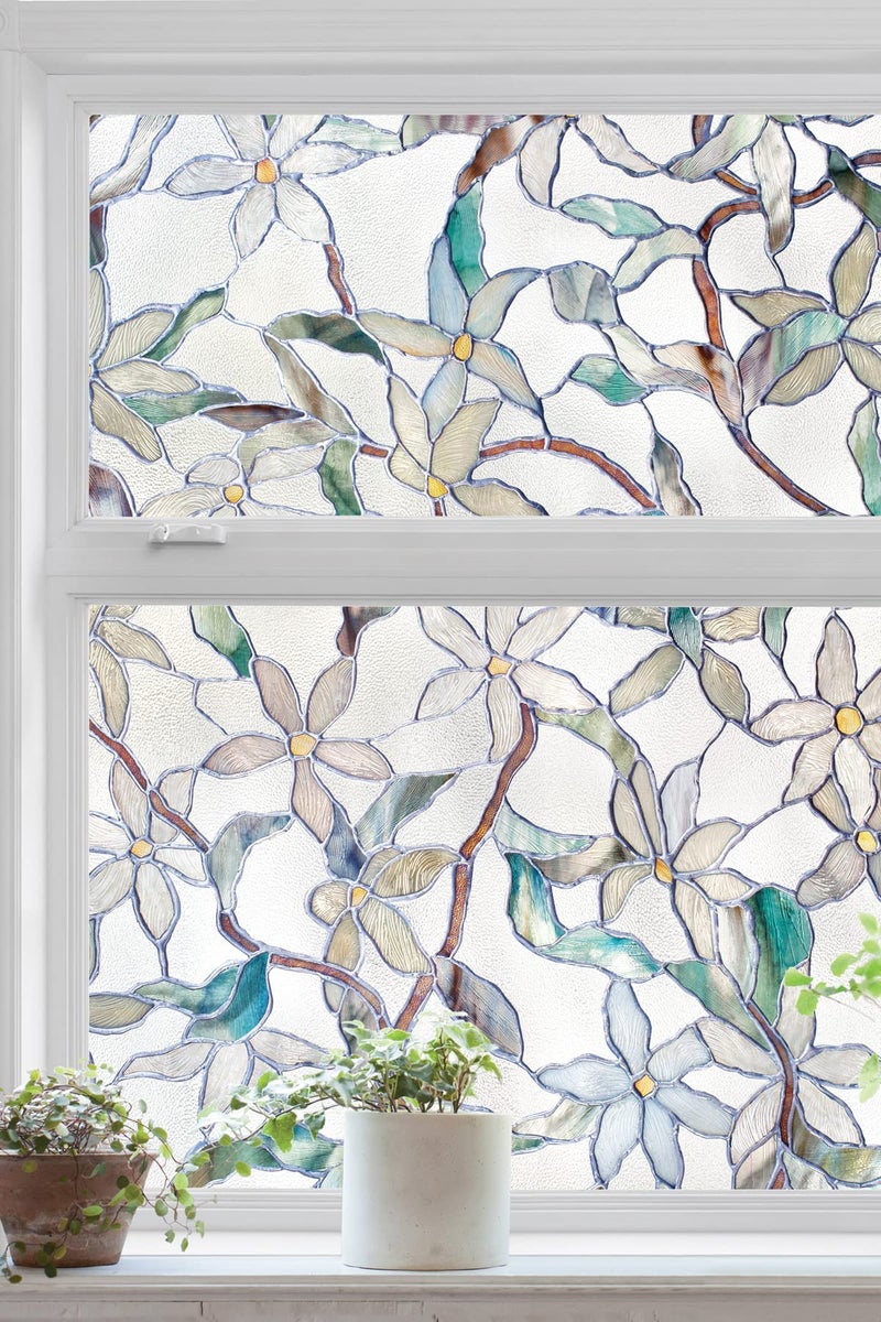 Artscape Jasmine  Privacy Window Film with Vibrant Colored Pattern  NonAdhesive  UV Protection  Easy to Apply  Removable  24 x 36 Inches  Made in USA