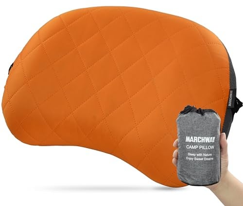 MARCHWAY MARCHWAY Ultralight Inflatable Camping Pillow with Soft Washable Cover Compact Compressible Portable Travel Air Pillow for Outdoor Camp Sport Hiking Backpacking Sleep Orange