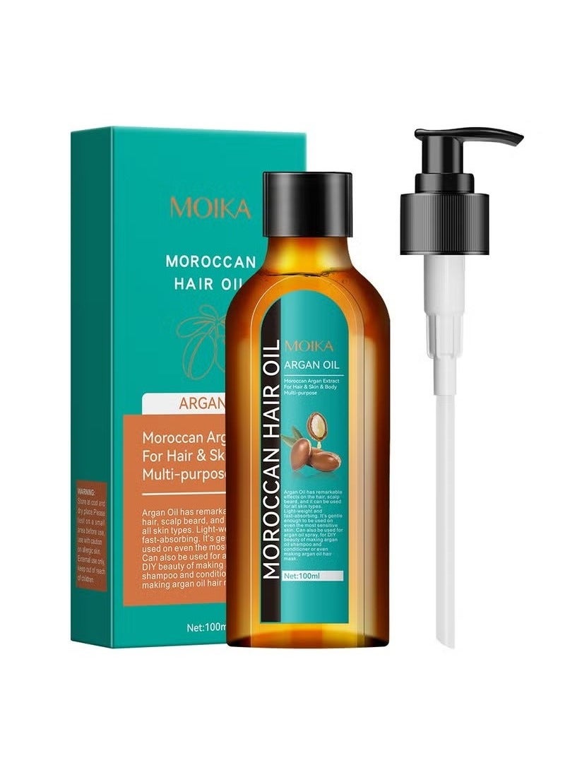 MOIKA Argan Oil, Moroccan Argan Hair Oil for hair & skin & body multi- purpose, argan oil has remarkable effects on the hair, scalp beard, and it can be used for all skin types, 100ml - Image 1