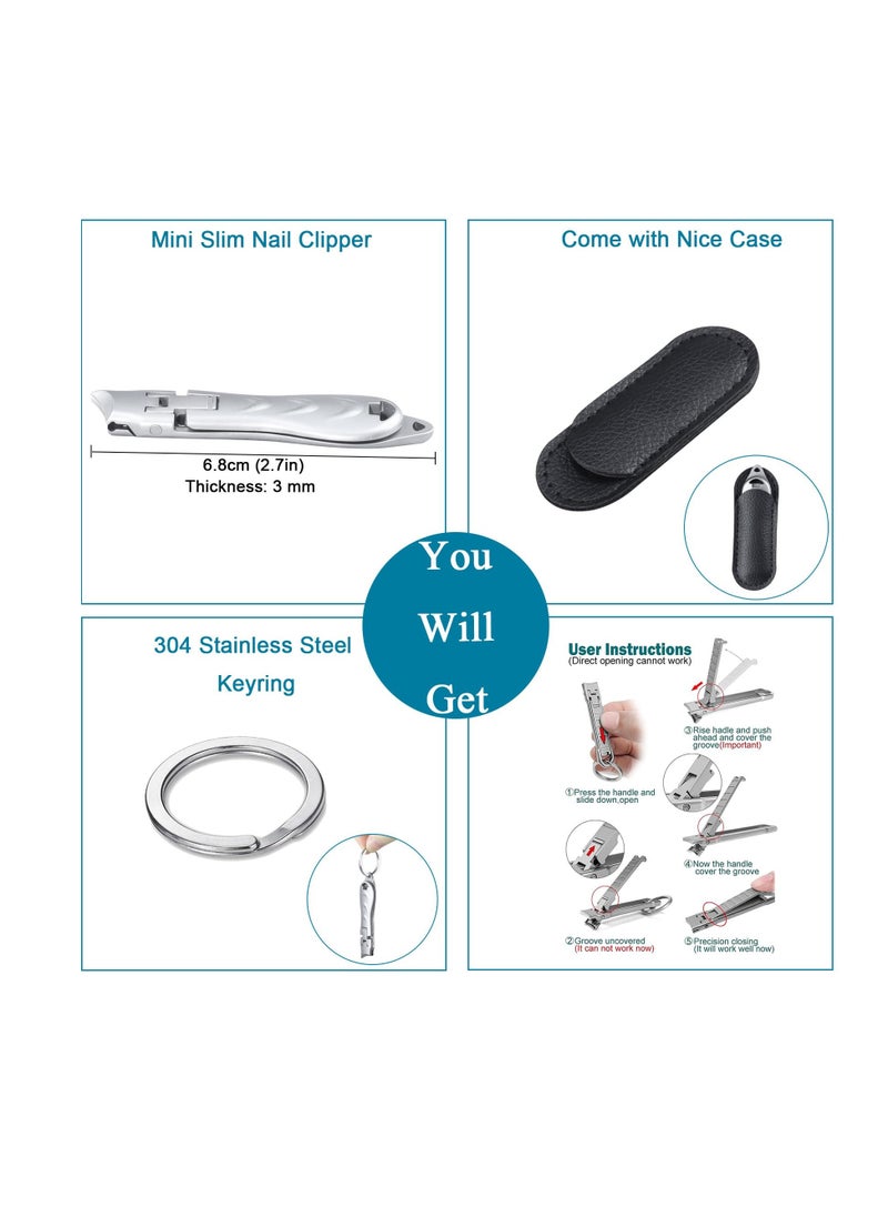 Excefore - Ultra Thin Keychain Nail Clippers, Fingernail Clipper with Catcher Splash Proof, Sharp Foldable Stainless Steel Small Nail Cutter, Trim Fingernail Toenail Built-in Nail File for Men Women - Image 1