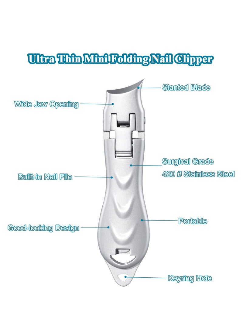 Excefore - Ultra Thin Keychain Nail Clippers, Fingernail Clipper with Catcher Splash Proof, Sharp Foldable Stainless Steel Small Nail Cutter, Trim Fingernail Toenail Built-in Nail File for Men Women - Image 1