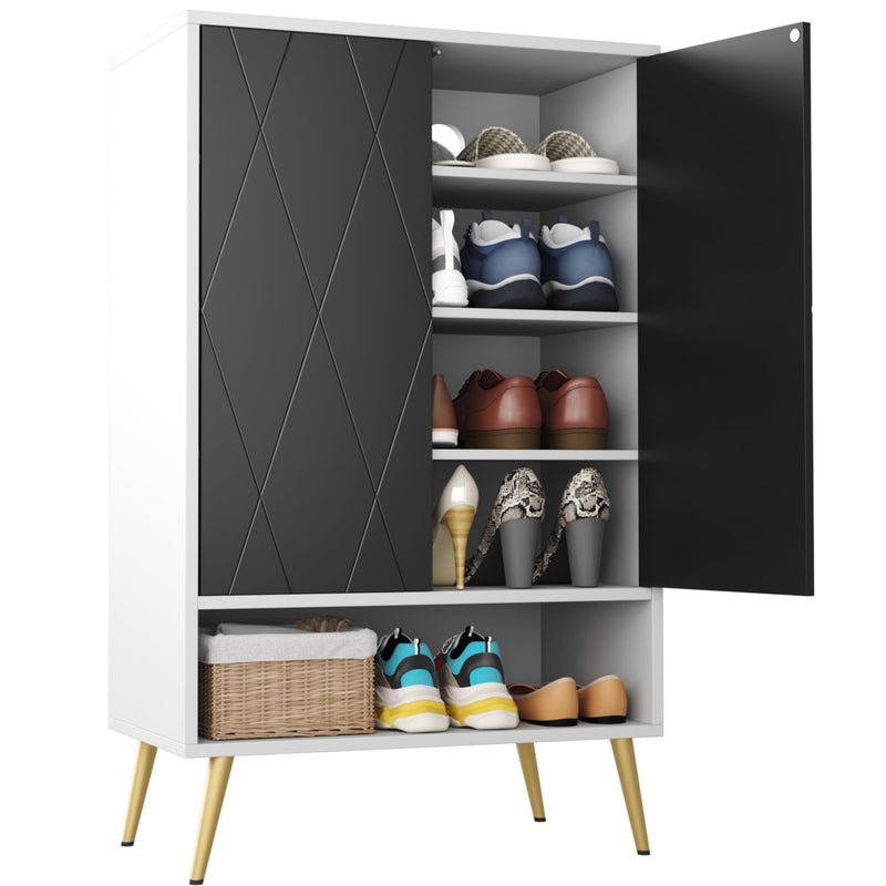 HOMEFORT Shoe Cabinet18 Pairs Shoe Rack Organizer Cabinet Shoe Storage Cabinet for Narrow Entryway Closet6Tier Modern Shoe Organizer with Double Doors and Adjustable ShelfWhite