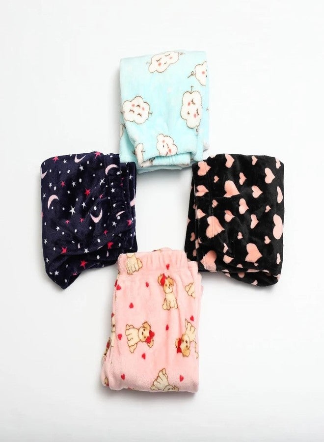 IKKAI Girls Baby Solid Winter Warm Pants Printed Pajama Fleece/Jogger Pack of 2 Multicolour - Image 5