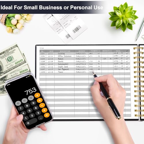 HAUTOCO Hardcover Accounting Ledger Book for Small Business Bookkeeping Horizontal Money Expense Tracker Notebook with 2 Storage Pouch, Personal Columnar Log Journal 10.78 x 8'', Black - Image 4