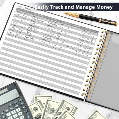 HAUTOCO Hardcover Accounting Ledger Book for Small Business Bookkeeping Horizontal Money Expense Tracker Notebook with 2 Storage Pouch, Personal Columnar Log Journal 10.78 x 8'', Black - Image 2