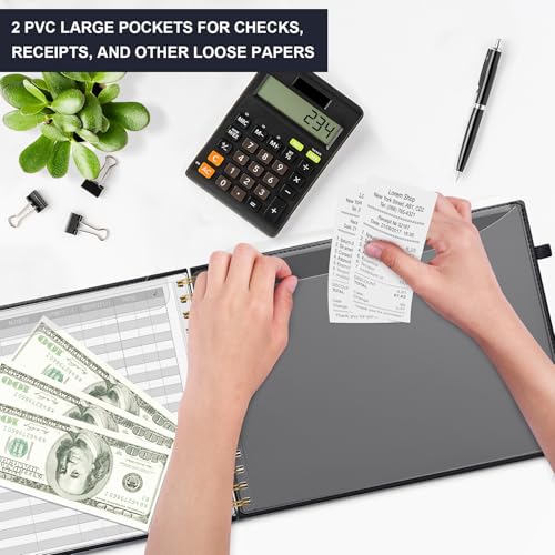 HAUTOCO Hardcover Accounting Ledger Book for Small Business Bookkeeping Horizontal Money Expense Tracker Notebook with 2 Storage Pouch, Personal Columnar Log Journal 10.78 x 8'', Black - Image 5