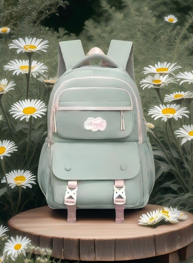 Beautiful Light Green Fashionable Children's Backpack, Student Backpack, Fashionable Backpack, Ergonomic Backpack, Minimalist Aesthetic Student Backpack - Inspiration Design  - Image 1