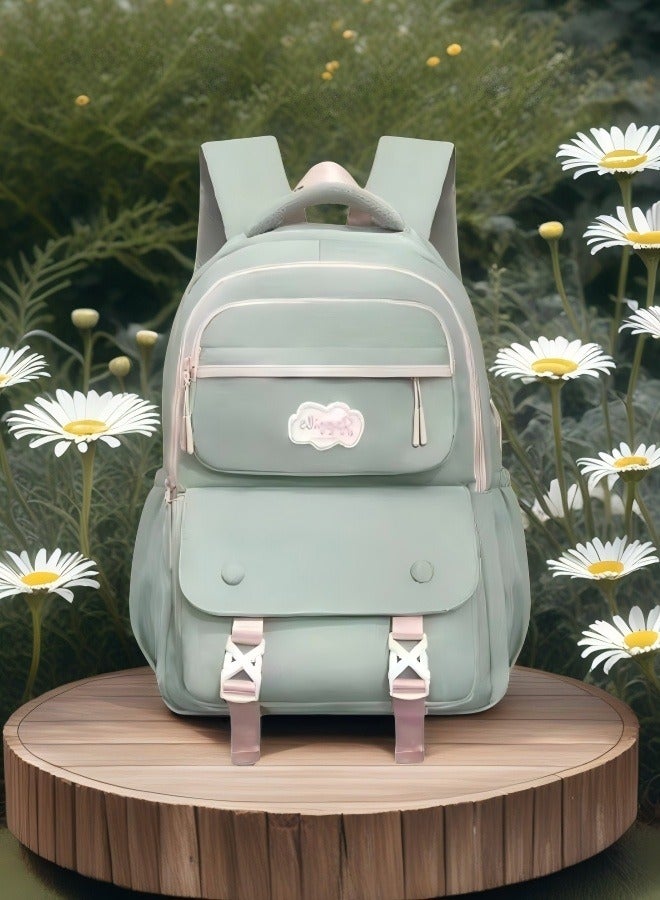 Beautiful Light Green Fashionable Children's Backpack, Student Backpack, Fashionable Backpack, Ergonomic Backpack, Minimalist Aesthetic Student Backpack - Inspiration Design  - Image 2