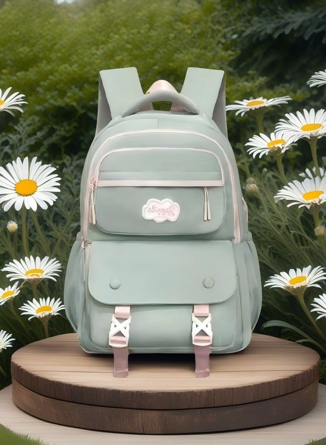 Beautiful Light Green Fashionable Children's Backpack, Student Backpack, Fashionable Backpack, Ergonomic Backpack, Minimalist Aesthetic Student Backpack - Inspiration Design  - Image 3