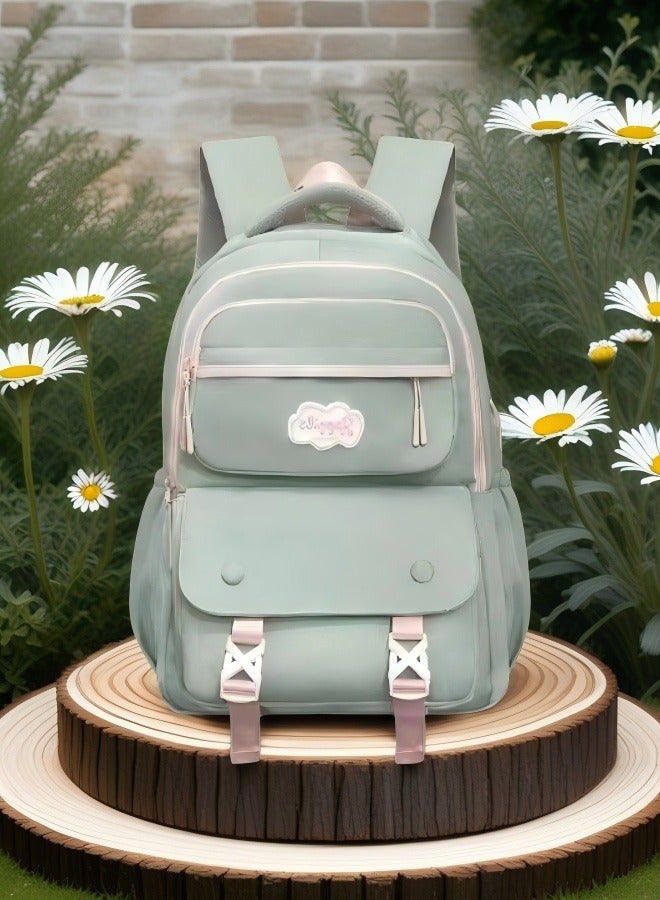 Beautiful Light Green Fashionable Children's Backpack, Student Backpack, Fashionable Backpack, Ergonomic Backpack, Minimalist Aesthetic Student Backpack - Inspiration Design  - Image 4