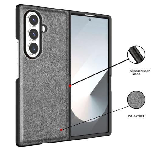 Kapa Tux Leather Back Cover for Samsung Galaxy Z Fold 7 | Slim Shockproof Camera Protection Bumper Case (Grey) - Image 3