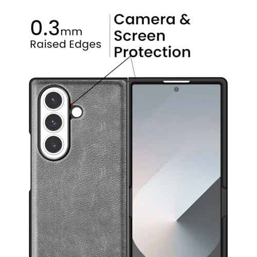 Kapa Tux Leather Back Cover for Samsung Galaxy Z Fold 7 | Slim Shockproof Camera Protection Bumper Case (Grey) - Image 4