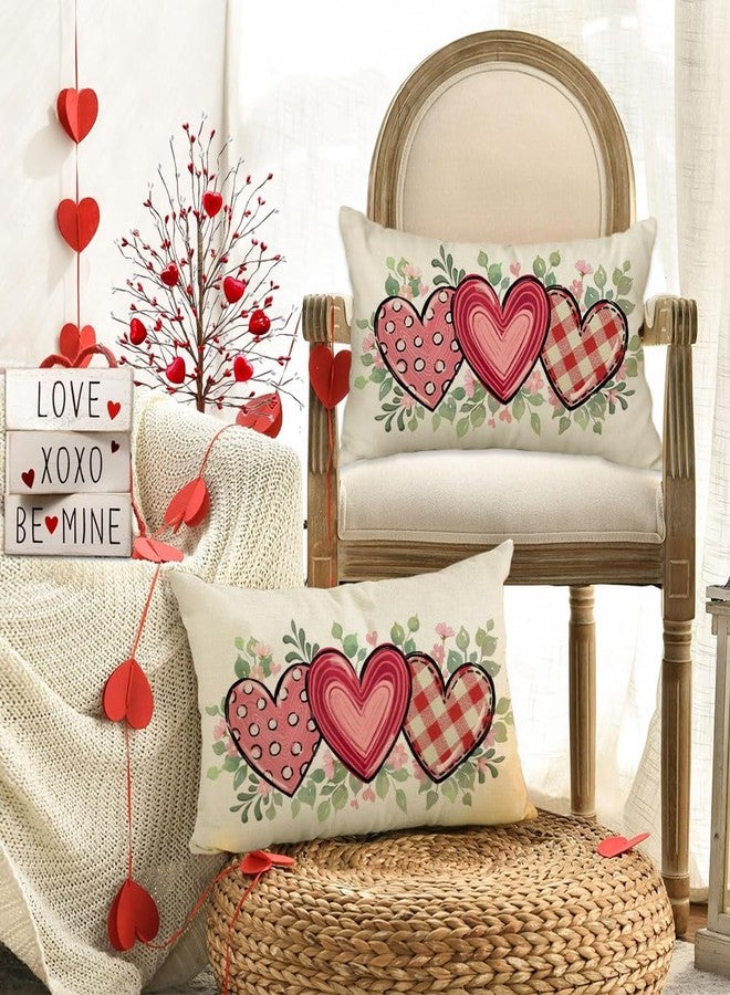 RABUSOFA Outdoor Valentines Pillow Covers Waterproof,12x20 Inch Red Love Heart Polka Dot Decor Buffalo Plaid Wedding Cushion Case Farmhouse Decoration for Sofa Couch(Red, 20" x 12" (Pack of 1)) - Image 2