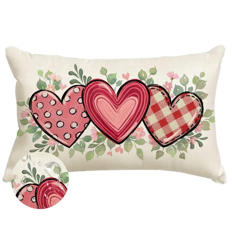 RABUSOFA Outdoor Valentines Pillow Covers Waterproof,12x20 Inch Red Love Heart Polka Dot Decor Buffalo Plaid Wedding Cushion Case Farmhouse Decoration for Sofa Couch(Red, 20" x 12" (Pack of 1)) - Image 1