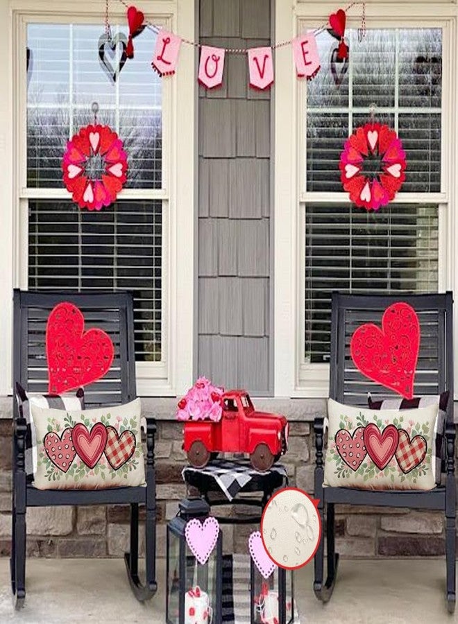 RABUSOFA Outdoor Valentines Pillow Covers Waterproof,12x20 Inch Red Love Heart Polka Dot Decor Buffalo Plaid Wedding Cushion Case Farmhouse Decoration for Sofa Couch(Red, 20" x 12" (Pack of 1)) - Image 5