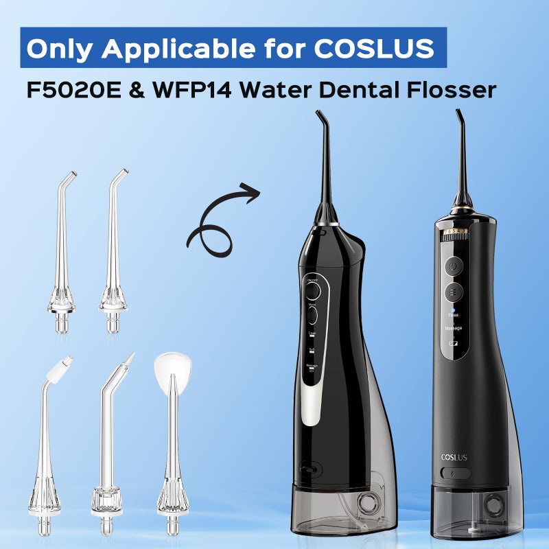 COSLUS رؤوس استبدال جهاز تنظيف الأسنان بالماء الأصلي من COSLUS: رؤوس بديلة متوافقة مع COSLUS و Aquasonic و Nicwell و Oralfree و WELLFINE و Hangsun و Tovendor، ملحق جهاز تنظيف الأسنان، 5 رؤوس نفاثة مختلطة - Image 2