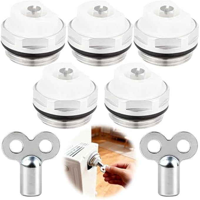 PACK OF 5 RADIATOR BLEED VALVES WITH 2 BLEED KEYS, 1/2 INCH EXHAUST NOZZLE BLEEDING SCREW, MANUAL HEATING VALVE, HEATING KEY, EXHAUST NOZZLE, BLEED PLUG VALVE - Image 2