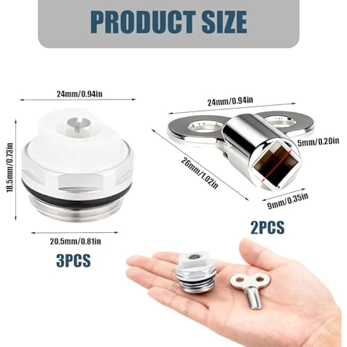 PACK OF 5 RADIATOR BLEED VALVES WITH 2 BLEED KEYS, 1/2 INCH EXHAUST NOZZLE BLEEDING SCREW, MANUAL HEATING VALVE, HEATING KEY, EXHAUST NOZZLE, BLEED PLUG VALVE - Image 3