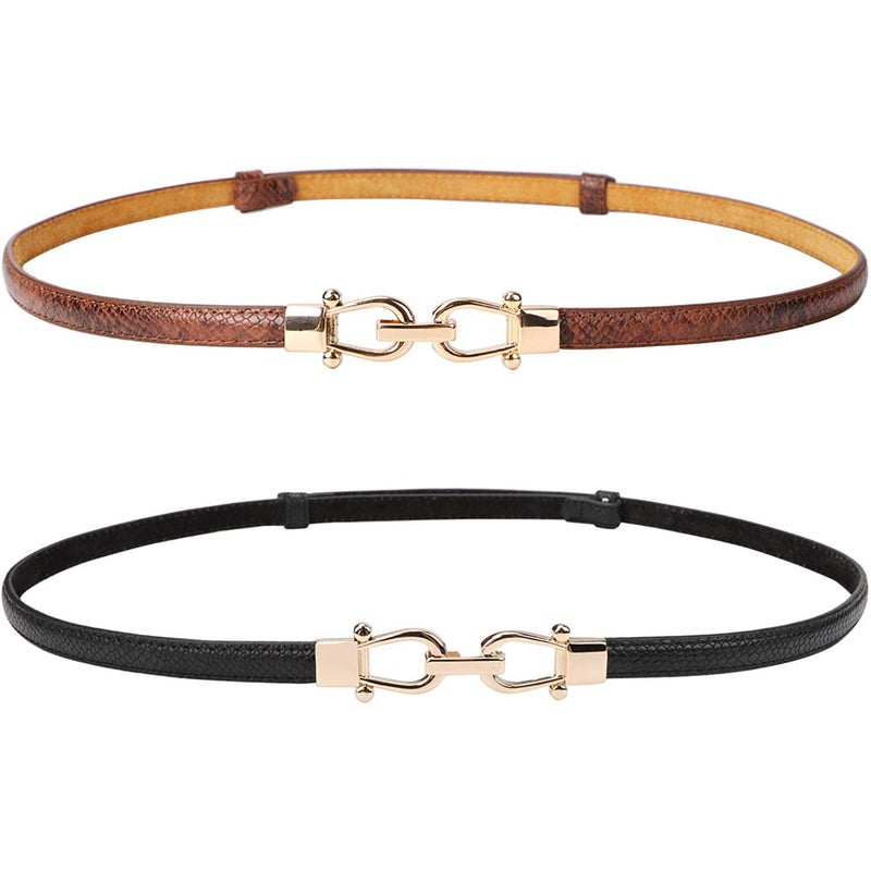 JASGOOD Leather Skinny Women Belt Ladies Thin Waist Belts Plus Size Adjustable for Jeans Pants Dresses with Metal Buckle - Image 1
