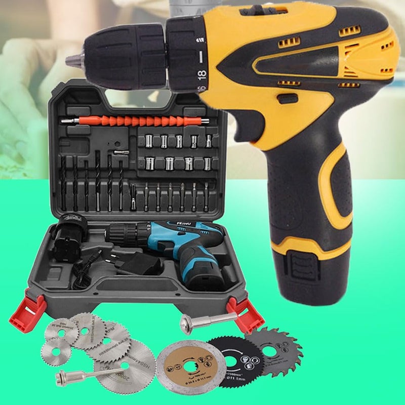 Galaxe 12V Cordless Power Screwdriver Sets Multi Function Charging Hand Mini Drill Electric Screw Driver with 9pcs HSS Circular Saw BladeCutting Discs GLX12V9CD15 37pcs tool kit - Image 1