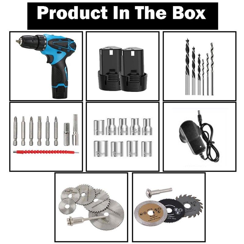 Galaxe 12V Cordless Power Screwdriver Sets Multi Function Charging Hand Mini Drill Electric Screw Driver with 9pcs HSS Circular Saw BladeCutting Discs GLX12V9CD15 37pcs tool kit - Image 2