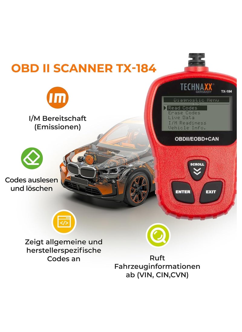 تكناكس ألمانيا ماسح ضوئي OBD2 بتقنية Bluetooth من Technaxx Germany، قارئ أكواد عالمي لفحص أعطال المحرك، قارئ أكواد السيارة للسيارة والدراجات النارية لاسلكيًا متوافق مع تطبيقات الطرف الثالث أداة تشخيصية لضوء فحص المحرك  - Image 2