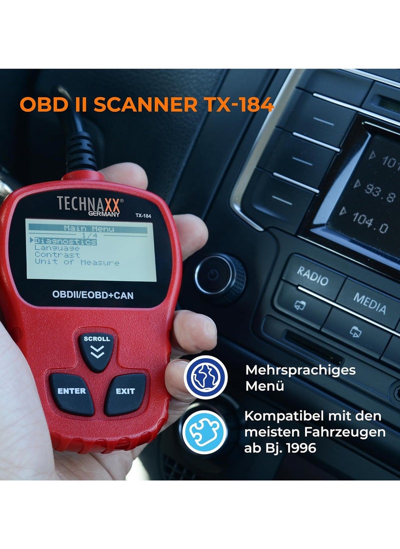 تكناكس ألمانيا ماسح ضوئي OBD2 بتقنية Bluetooth من Technaxx Germany، قارئ أكواد عالمي لفحص أعطال المحرك، قارئ أكواد السيارة للسيارة والدراجات النارية لاسلكيًا متوافق مع تطبيقات الطرف الثالث أداة تشخيصية لضوء فحص المحرك  - Image 3