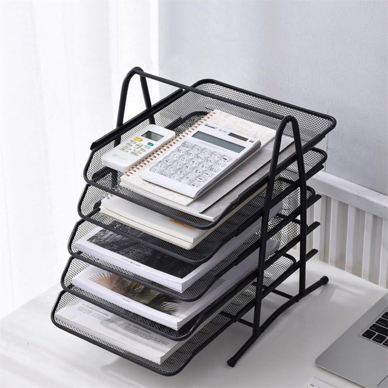 DGOOLS File Desk Tray, 5-Tier Metal Mesh File,Documents,Letters,A4 Size Organiser With Slidable Compartments Black (Desk Organizer For Officecountertop, Tiered Shelf) - Image 3